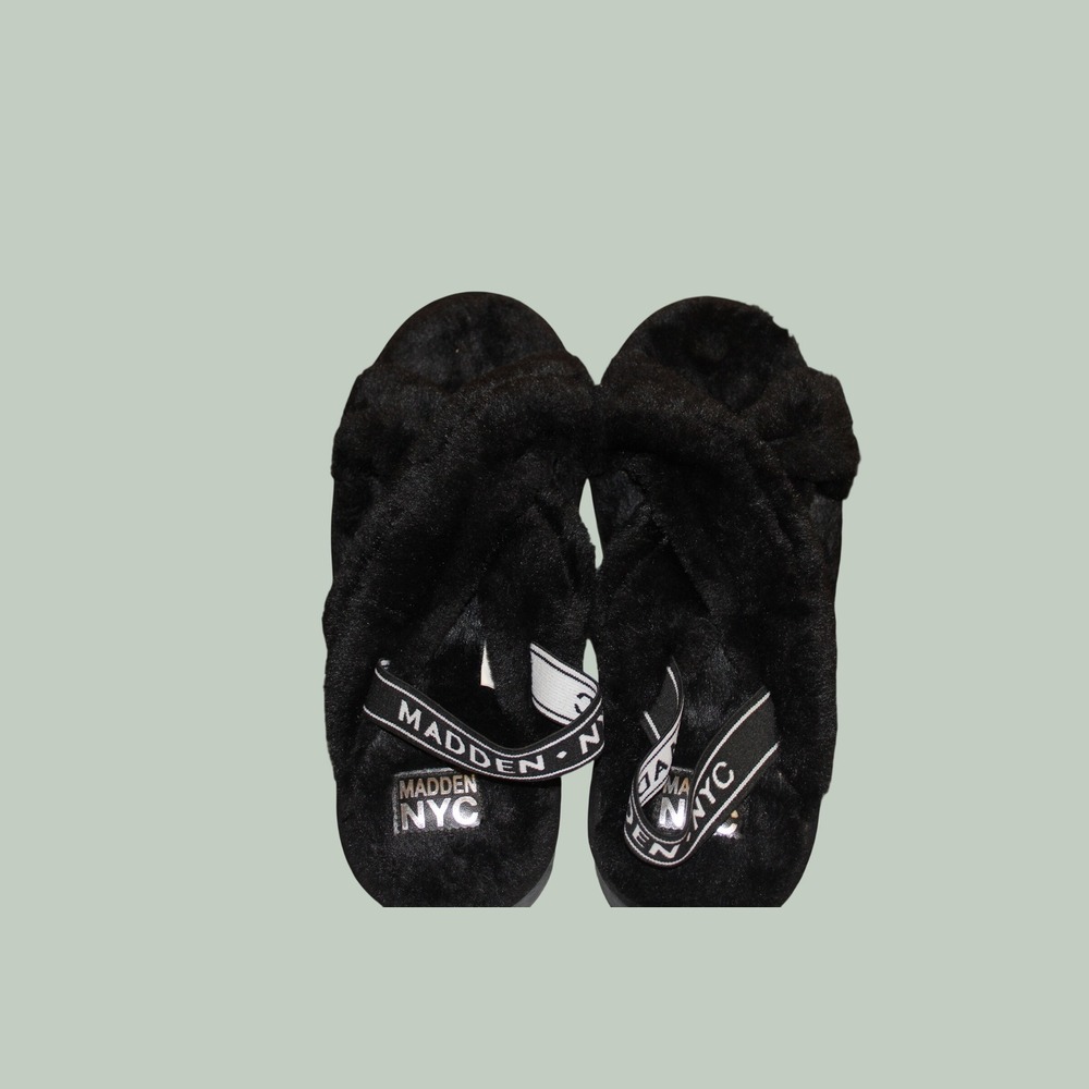 Madden NYC Womens Faux Fur Slingback Slides Black Slippers Size 10 WMMN41AM901